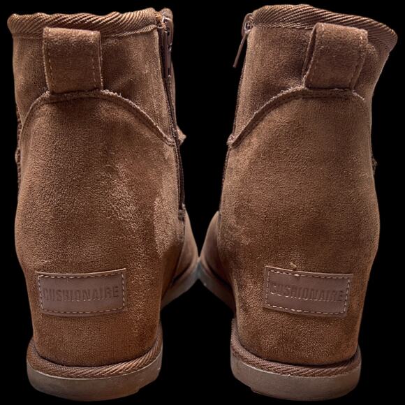 CUSHIONAIRE Kenzie W 8.5 Suede Tan Platform Booties Hidden Wedge Extra Height - Picture 4 of 14